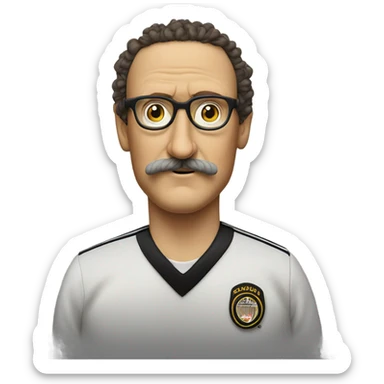 Weird Al Yankovic with glasses and a mustache without wrinkles, and wearing a referee shirt sticker