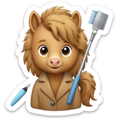 pony with grooming tools nearby sticker
