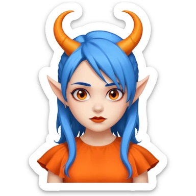 blue hair girl with evil horns and orange dress sticker