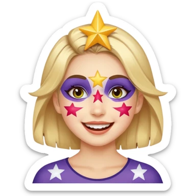 A girl with star-shaped face paint on her cheeks, cheering with bright eyes. sticker