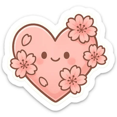 Pink heart-shaped cherry blossom pattern, Q version sticker style sticker