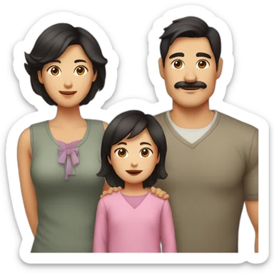 father dark hair and mustache, mother asian, son dark hair, and baby daughter sticker