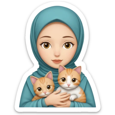 white pretty woman with hijab holding a cat sticker