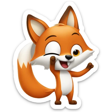 image of a fox waving a paw and saying "HI!" sticker