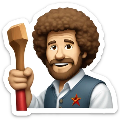 bob ross painting a hammer and sickle sticker