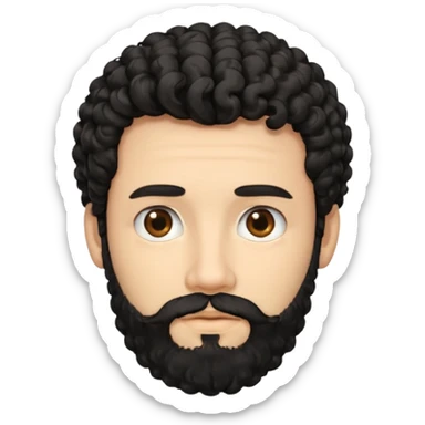 This is a cartoon-style avatar of a man with curly black hair, a beard, and a calm expression sticker