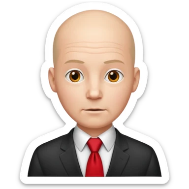 bald with red necktie, white sticker