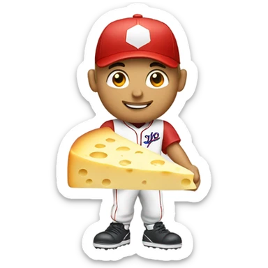 Caucasian Baseball player with cheese and red hat sticker