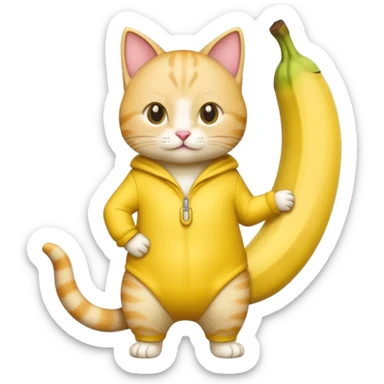 A cat with banana clothing and standing up sticker