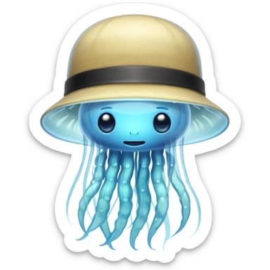 transparent jellyfish with a hat sticker
