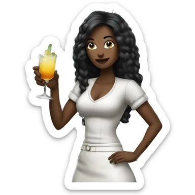 white barmaid straight long dark hair shaking a cocktail sticker