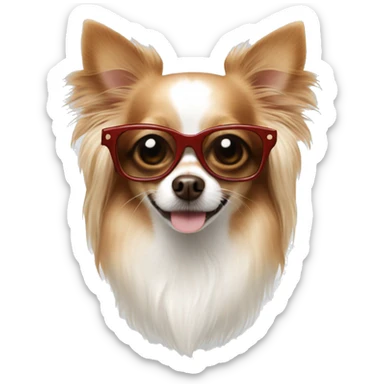 Long haired chihuahua white with reddish brown with sunglasses sticker