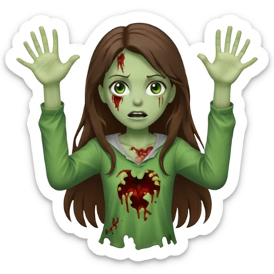 zombie girl with long brown hair arms outstretched iOS emoji style sticker