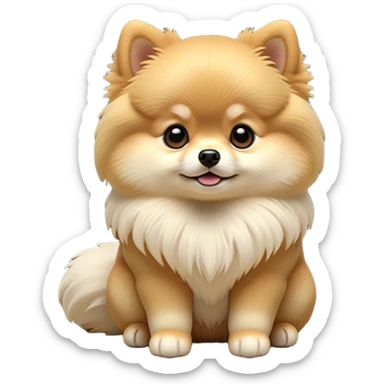 cinematic-[pomeranian]-realistic-full-body-sitting-emoji,-tail-resting-loosely-beside-its-paws,-head-tilted-dramatically, -fluffy-[cream]-fur,-simplified-yet-realistic-focused-features,-highly-detailed,-glowing-with-an-almost-sarcastic-glow sticker