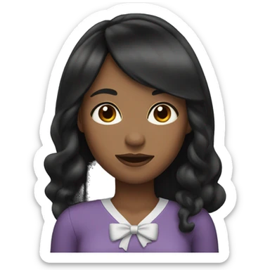 Black woman with long black hair with bangs and bow sticker