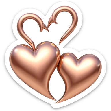 Two rose gold hearts interlinked, metallic finish sticker
