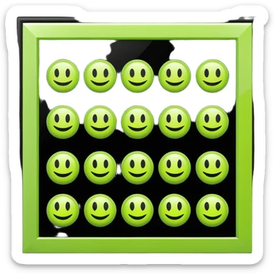 Redraw all icons perfectly centered in square dark gray frames, bright lime green symbols, glossy effect, sharp clean flat design, high contrast, uniform size, pixel-perfect alignment sticker