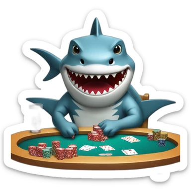 Shark playing poker sat at a table sticker