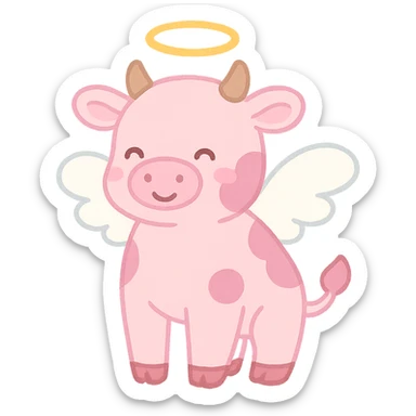 cute pink cow with angel wings and a halo sticker
