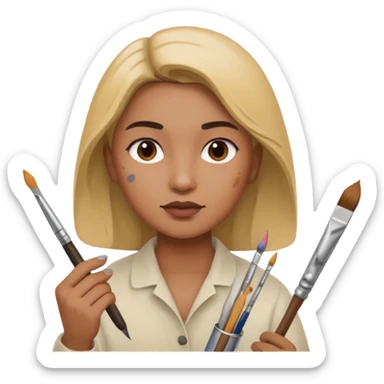 the artist paints a portrait sticker