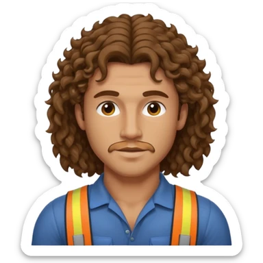Hot male engineer with curly brown mullet hair and muscles sticker