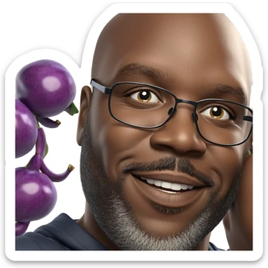 smiling boy with fruit sticker