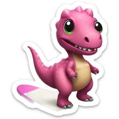 Dinosaur with a pink tutu surfboarding sticker