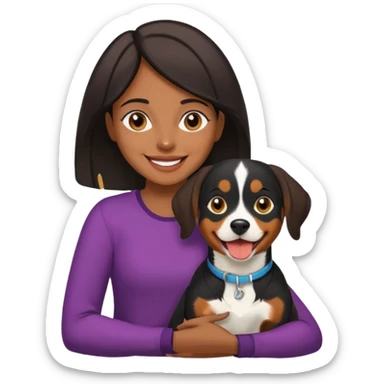 dark-skinned woman holding an Entlebucher Sennenhund, clear expressions, simple background sticker