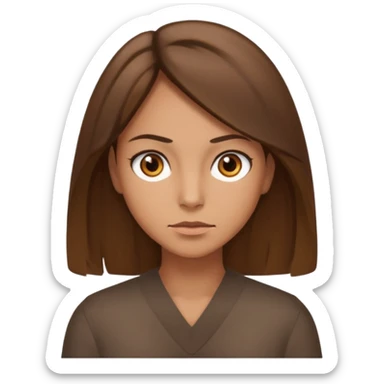 emoji of a tan woman with brown eyes and brown shoulder length hair, looking productive sticker