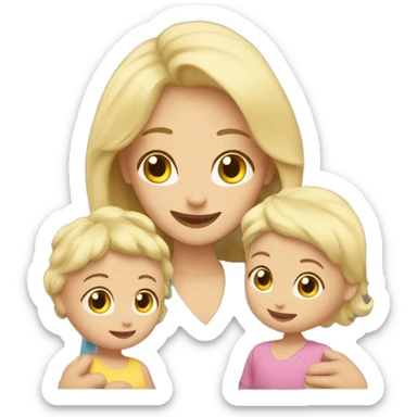 Blonde mother playing with her 2 blonde toddlers sticker