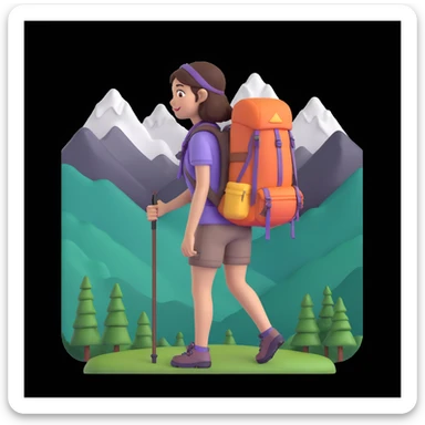 girl back packing mountains in background, close up pose sticker