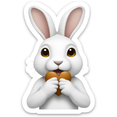 white hare in hands brown heart sticker