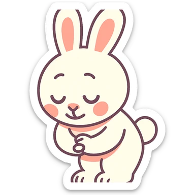 white bunny bowing politely, paws together, pastel-toon style sticker