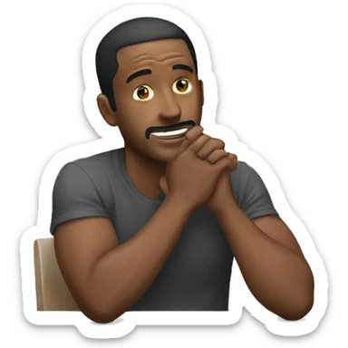 A men place palm on jaw and elbow on table  sticker