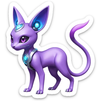 Mechanical Miraidon-Espeon-Mewtwo-Fakémon-hybrid-creature (full body) with glowing eyes  sticker