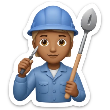 Apple Memoji-style 3D emoji of a sculptor with a small statue and chisel, smooth gradients, rounded edges, no background. sticker