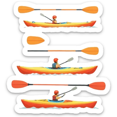 Kayak with paddle in the style of pixel art sticker