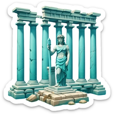 Simple Atlantis underwater ruins with a large sunken statue, fallen columns, broken , ancient Greek-style statue partially broken, coral and water, simple  sticker
