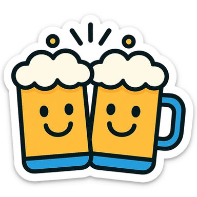 cheerful icon of two beer mugs clinking together with smiling faces sticker