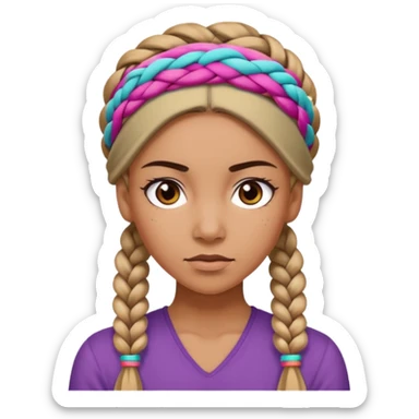 big lose braided woman face wiith big visible braids and headband on head sticker