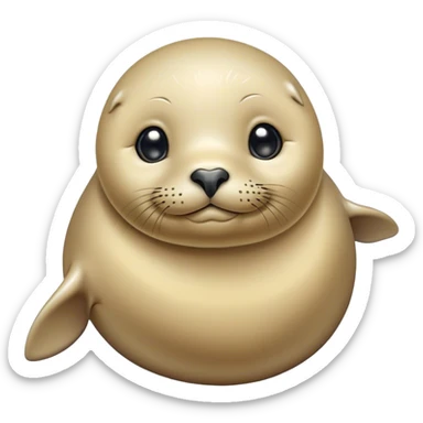 Cinematic Cute Seal Portrait Emoji, Head tilted playfully and inquisitively, featuring a charming, plump form with a sleek, shiny body and round, sparkling eyes full of gentle wonder, accented by a subtly contoured head, Simplified yet irresistibly adorable features, highly detailed, glowing with a warm, friendly oceanic glow, high shine, affectionate and lively, stylized with a touch of whimsical seaside charm, soft glowing outline, capturing the essence of a mischievous yet loving seal that seems as if it could pop out of the screen into your arms! sticker