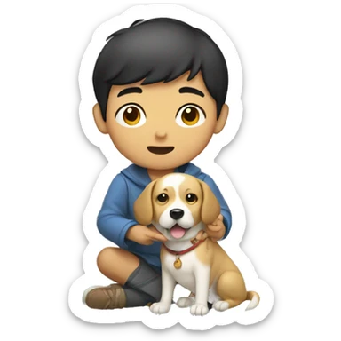 Asian boy with healer dog  sticker