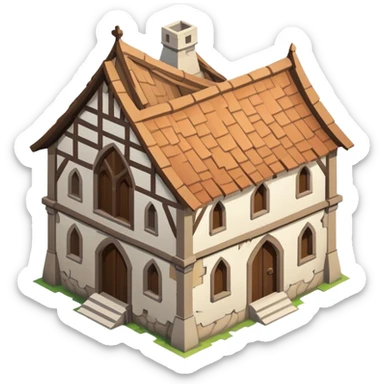 A isometric, one-story medieval building. It looks very bad. sticker
