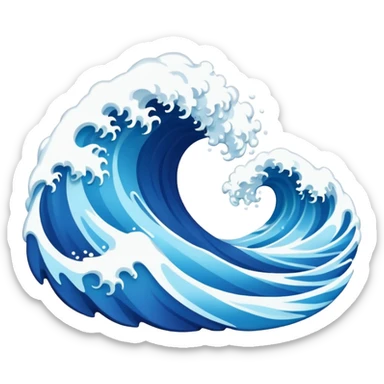 Create a highly polished, 3D game UI–style illustration of a  BLUE COLOR SEA WAVE sticker