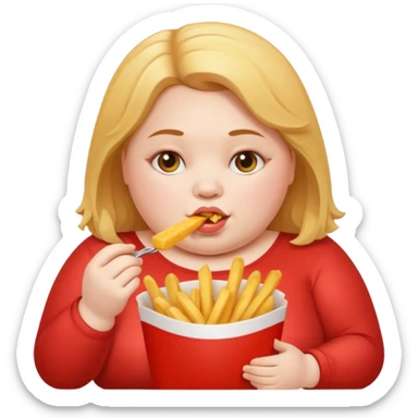 Fat Girl munching fries sticker