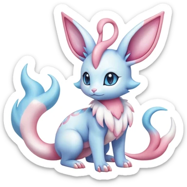 Feral Rare Fantasy cute realistic adorable pastel pink light-blue white iridescent Sylveon-Milotic-Vernid-Sergal-hybrid by LiLaiRa, markings, tufted ears, full body sticker