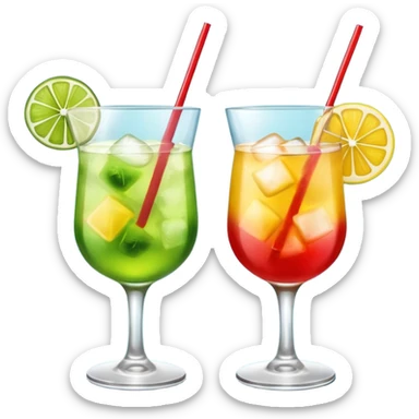 Create an emoji of two cocktails cheers action, one glass of green and yellow color and one glass of blue and red, without any fruit sticker