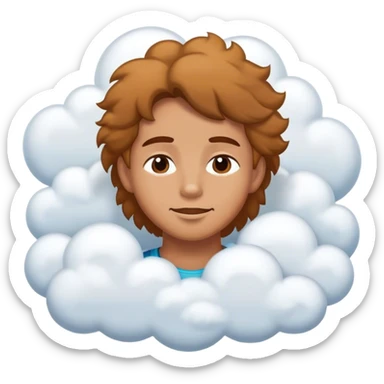 a satisfied face with his eyes closed surrended by several clouds sticker