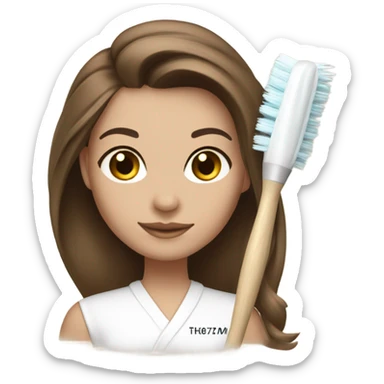 Brown haired esthetician with hair down wearing white head band holding fan brush sticker