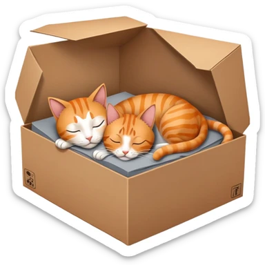 a cardboard box with two cats in it: one cat is alive and awake, and one cat is asleep to symbolise schrodinger's cat.  sticker
